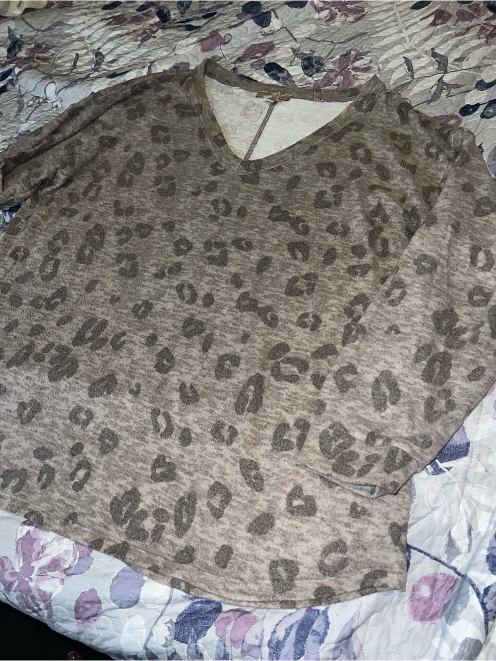 Misia Taupe Leopard-Print V-Neck Sweater
